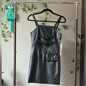 LEDiN Strap PU Leather Mini Dress